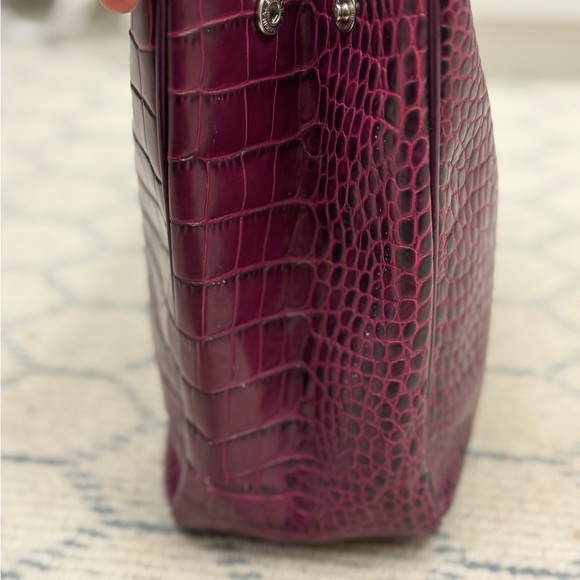 LONGCHAMP Chic Elegant Coquette Roseau Croc-Embossed Purple Leather Tote Bag - Picture 9 of 16